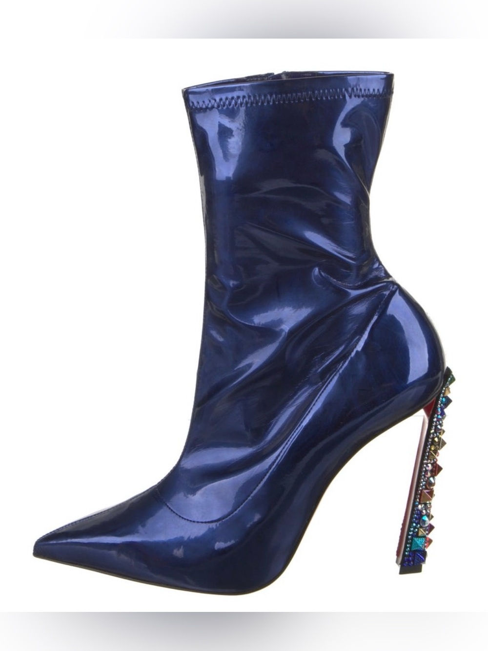 Christian Louboutin&Marvel Metallic Navy Pointed-Toe Stiletto Ankle Boot Crystal